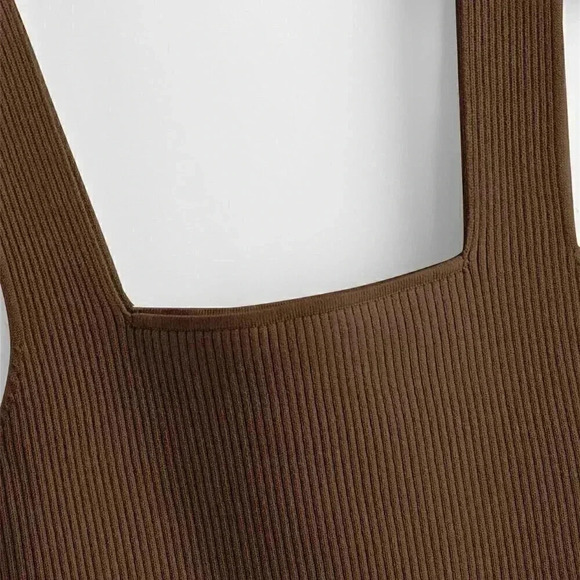 Coffee Brown Casual Women's Solid Ribbed Knit Top - Picture 4 of 4